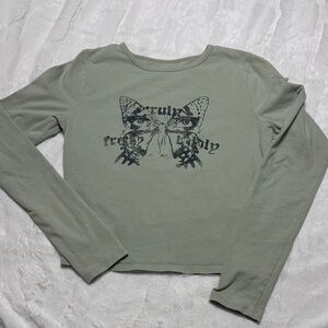 **3/$15** Hollister Sage Green Long Sleeve Graphic Tee
